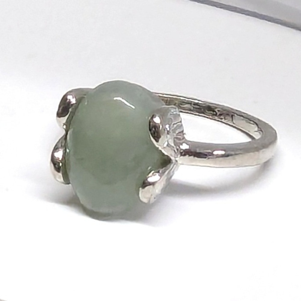 New Silver Tone Oval Green Cold Stone Cabochon Ring Plus Size 9.75